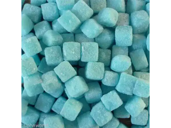 Bright blue candies with a chewy texture, perfect for candy lovers.