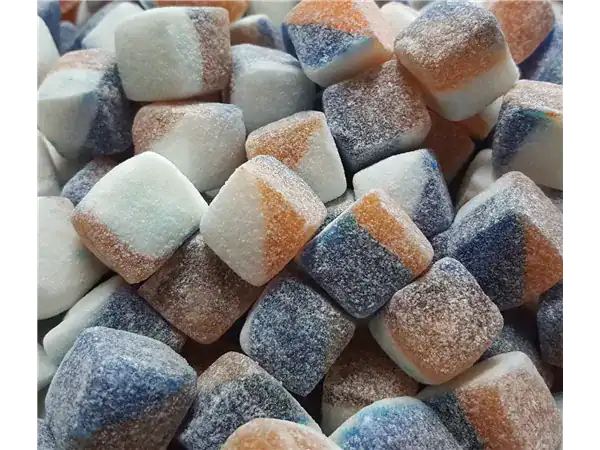 Vibrant mini marshmallows with colorful swirls, ideal for baking, hot chocolate, and sweet treats.