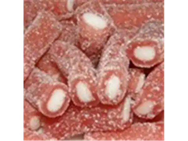 Delicious strawberry-flavored candies coated in sugar, perfect for sweet tooth cravings.