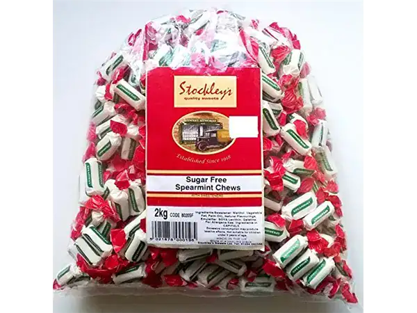 Sugar-free peppermint chew candies for healthy snacking.
