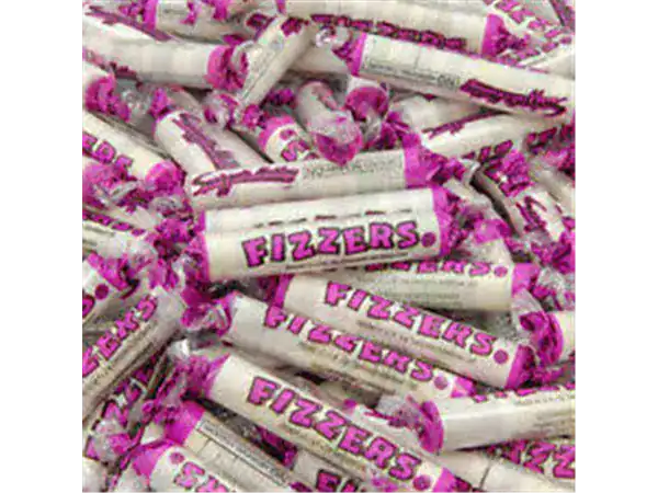 Bright pink and white fizzer candies for sweet treats and party favors.