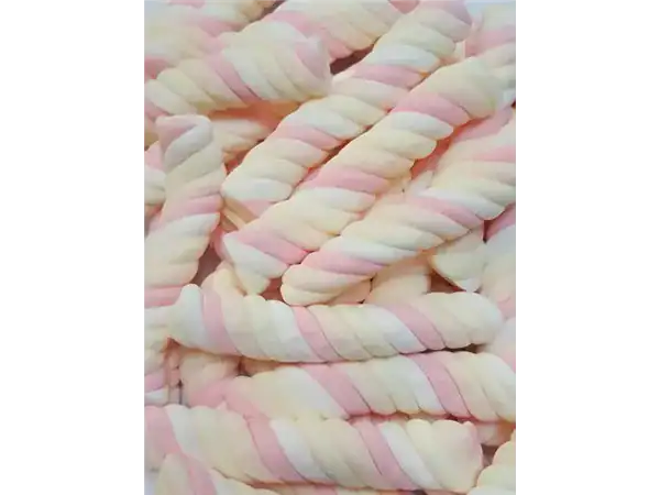 Colorful marshmallow and candy twists, soft and chewy sweets for all ages.