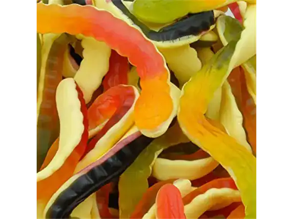 Vibrant gummy worms in various colors and flavors, perfect for confectionery enthusiasts and candy treats.